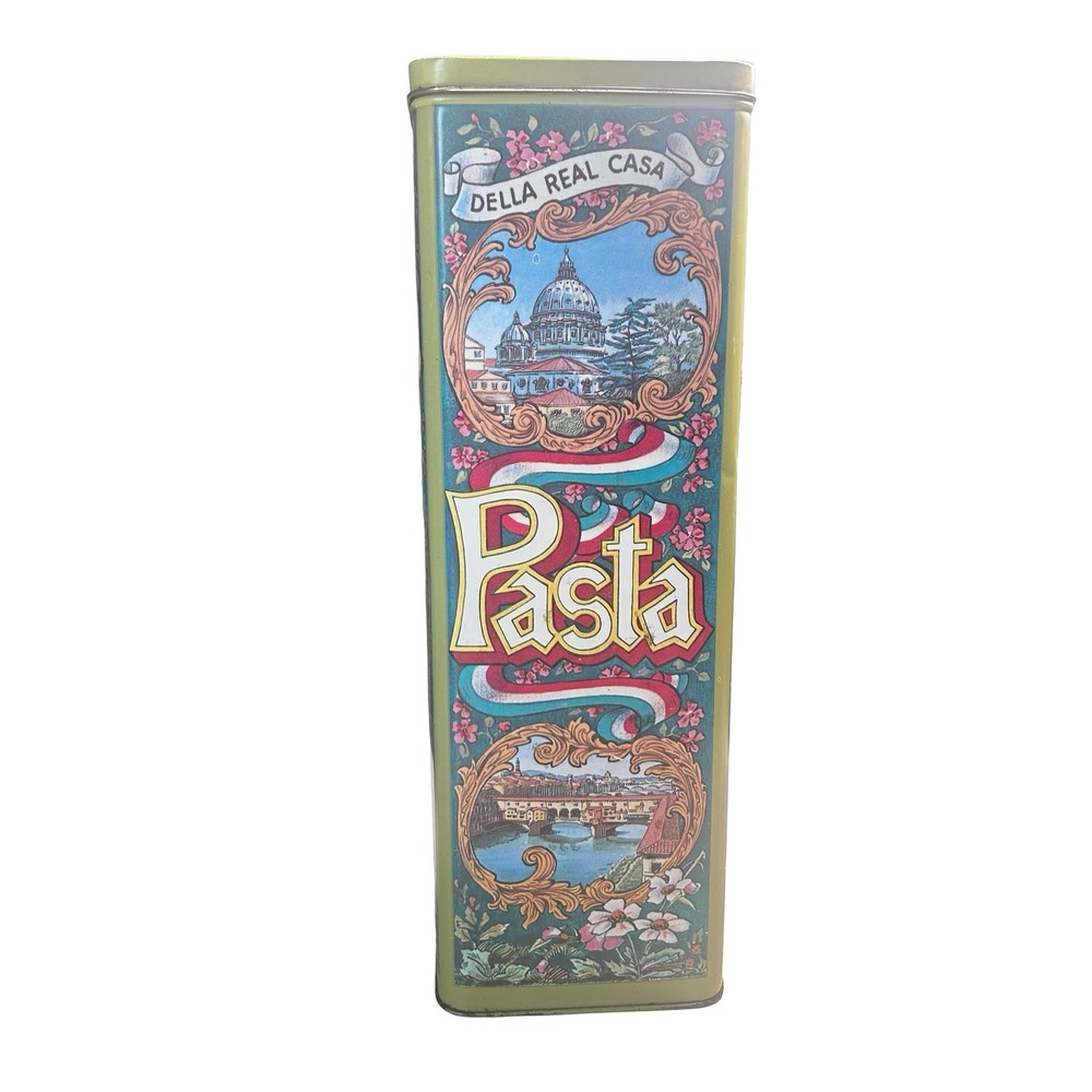 Della Real Casa Vintage Pasta Tin Case Mfg Co. Made in England Metal Canister